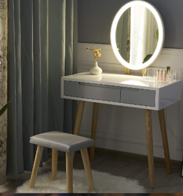 White Vanity LED Lights Mirror Makeup Table Set with Adjustable Brightness