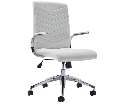 Executive Swivel Office Desk Chair with Fixed Padded Arms Stylish Ribbed Design Seat