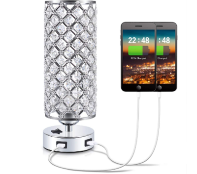 Bedside lamps with USB charging ports in crystal