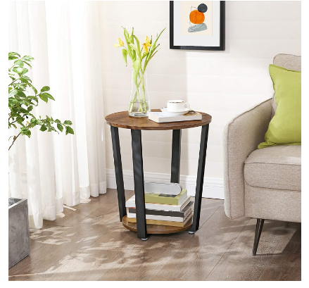 Industrial Living Room/Bedroom Round Sofa Coffee Table with Steel Frame for Modern Home Decor and Functional Style