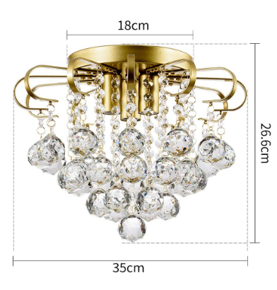 Elegant Crystal Chandelier Ceiling Light with 3 E14 Bulb Sockets – Stylish Hanging Light Fixture for Living Room and Dining Room