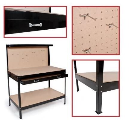 Solid Stand Workmate Garage Steel Toolbox Storage with Rubber Feet colour red