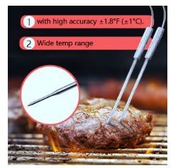 2X LCD LED Bluetooth 4.0 Grill Thermometer, Cooking Thermometer with Temperature Alarm – Meat, Oven, and Roasting Thermometer with 2 Stainless Steel Probes for Grill and Baking