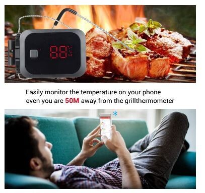 Bluetooth Barbecue Kitchen Thermometer – Wireless Meat Cooking Monitor for Grilling and Cooking