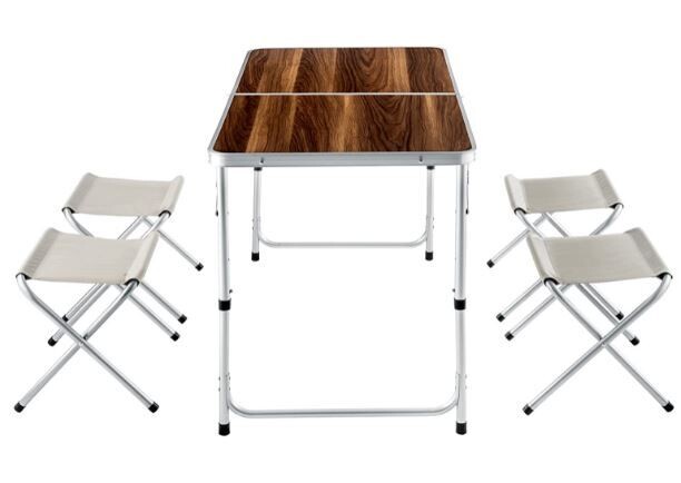 Foldable Camping Set Picnic Table with 4 Chairs, Portable Outdoor Dining Set for Travel, Backyard, and Beach