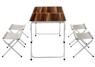 Foldable Camping Set Picnic Table with 4 Chairs, Portable Outdoor Dining Set for Travel, Backyard, and Beach