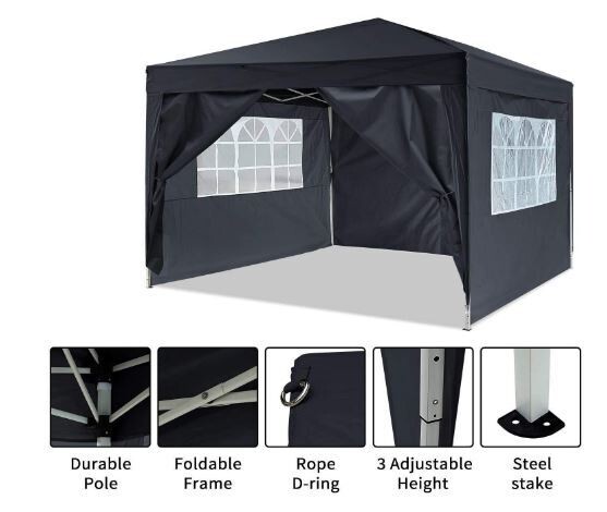Foldable 3x3m Gazebo Marquee Tent Waterproof with 4 Side Panels and Carry Bag for Outdoor Events, Parties, and Camping