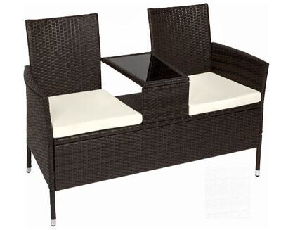 Outdoor Rattan Bench with Table, Cushions