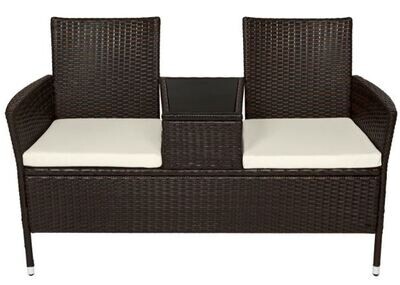 Outdoor Rattan Bench with Table, Cushions