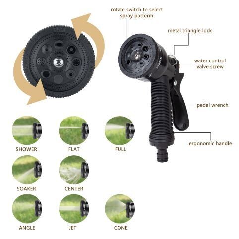 Multi-functional Flexible garden hose 8 Function Spray Nozzle
