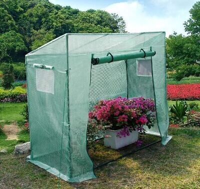 Slanted Roof Strong Greenhouse for Gardening with Mesh and Window