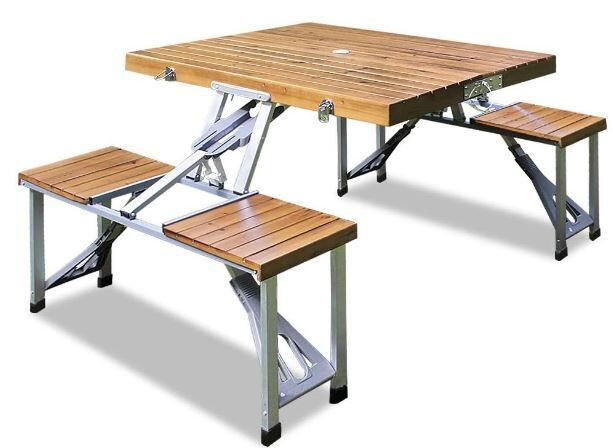 Foldable Aluminium Camping Table Suitcase with Chairs, Portable Outdoor Picnic Set