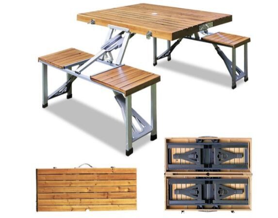 Foldable Aluminium Camping Table Suitcase with Chairs, Portable Outdoor Picnic Set