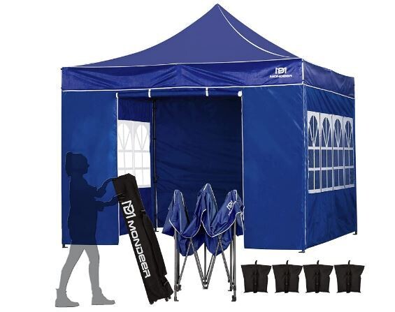 Steel Frame 3 x 3 m Folding gazebo with 4 sandbags, Side walls &amp; Carry bag
