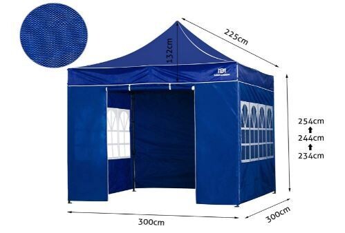 Steel Frame 3 x 3 m Folding gazebo with 4 sandbags, Side walls &amp; Carry bag