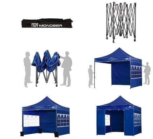 Steel Frame 3 x 3 m Folding gazebo with 4 sandbags, Side walls &amp; Carry bag