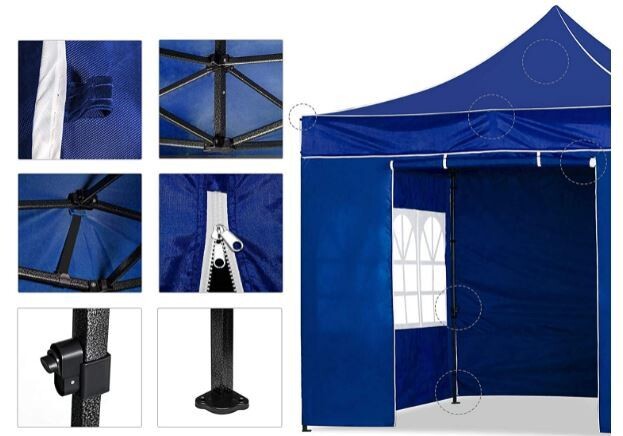 Steel Frame 3 x 3 m Folding gazebo with 4 sandbags, Side walls &amp; Carry bag