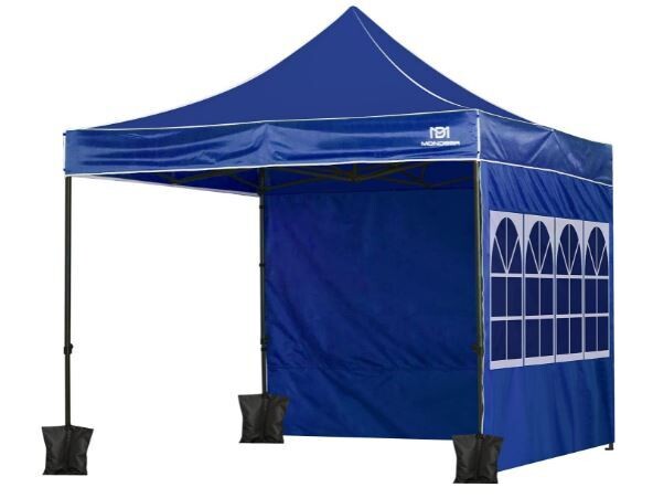 Steel Frame 3 x 3 m Folding gazebo with 4 sandbags, Side walls &amp; Carry bag