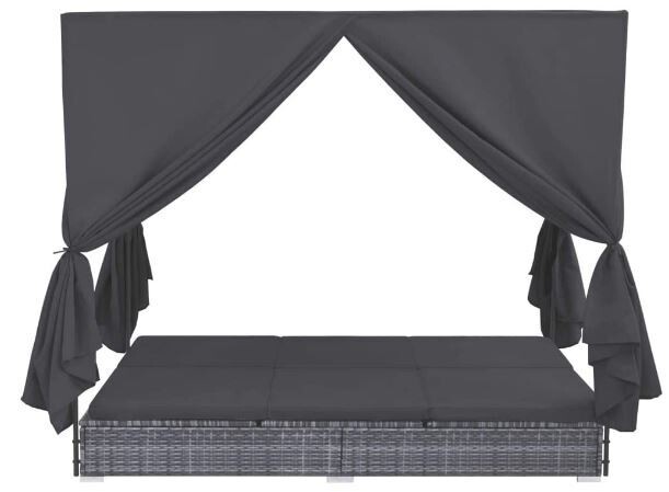 Garden Recliner Double Sun Lounger with Curtains, Adjustable Backrest, and UV-Resistant Canopy for Outdoor Relaxation