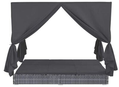 Garden Recliner Double Sun Lounger with Curtains, Adjustable Backrest, and UV-Resistant Canopy for Outdoor Relaxation