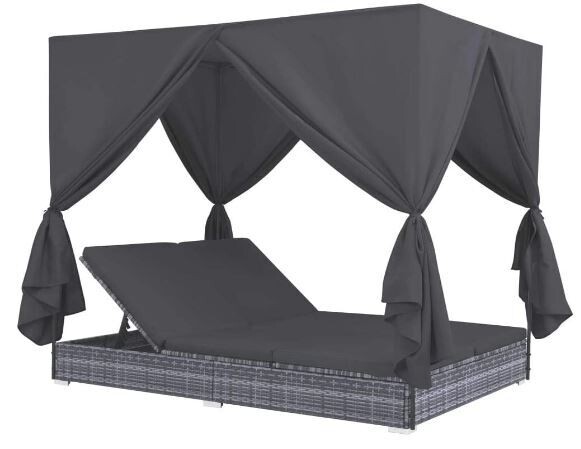 Garden Recliner Double Sun Lounger with Curtains, Adjustable Backrest, and UV-Resistant Canopy for Outdoor Relaxation