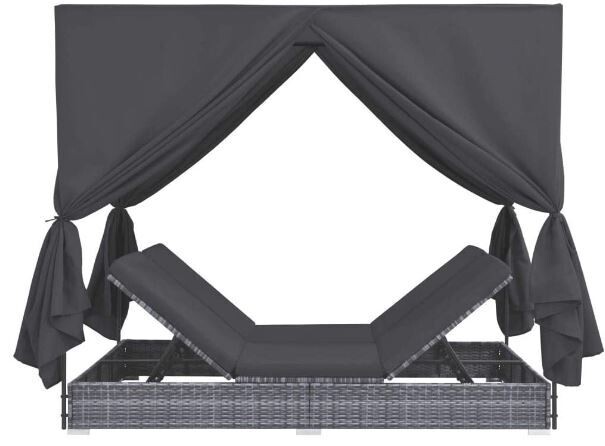 Garden Recliner Double Sun Lounger with Curtains, Adjustable Backrest, and UV-Resistant Canopy for Outdoor Relaxation