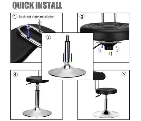 Round Bar Salon Stool Backrest Adjustable Height