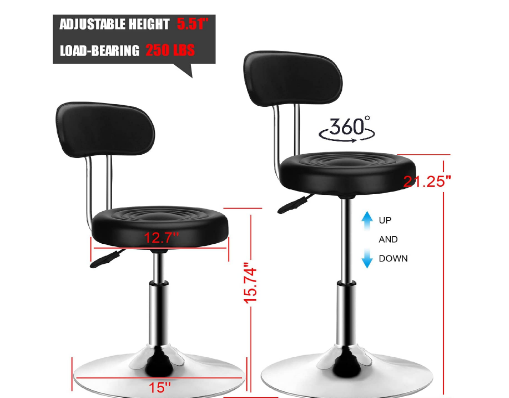 Round Bar Salon Stool Backrest Adjustable Height