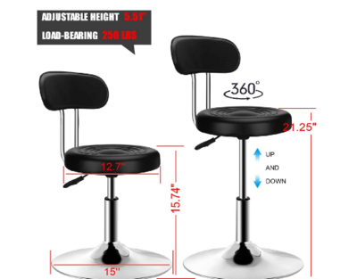 Round Bar Salon Stool Backrest Adjustable Height