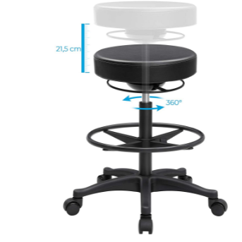 Ergonomic Work Stool with 360° Swivel – Adjustable Height and Footrest for Comfort and Versatility in Home or Office Use