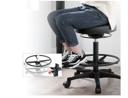 Ergonomic Work Stool with 360° Swivel – Adjustable Height and Footrest for Comfort and Versatility in Home or Office Use