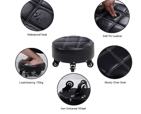 Mobile Small Round Stool With Swivel 5 Wheels