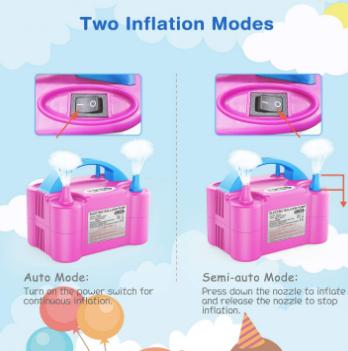 Electric Balloon Pump with Double Nozzle for fast and efficient balloon inflation, ideal for parties, events, and decorations.