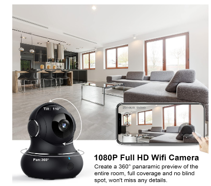 Security Indoor 1080p, 360° Camera with Motion Detection, Night Vision 360 Degree Swivel also Works with Alexa/Google Assistant/IFTTT