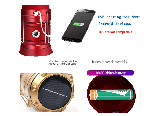 USB and Solar Rechargeable Camping Lantern