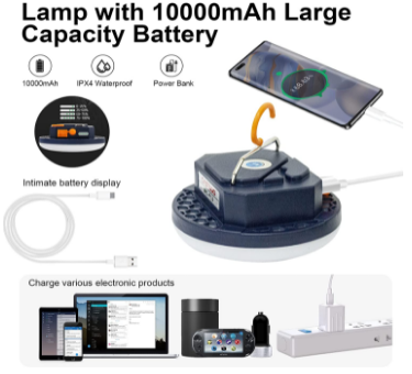 Camping Lantern with 9900mAh Rechargeable Battery, Magnetic Base, USB Charging, and Ultra-Bright LED for Outdoor Adventures