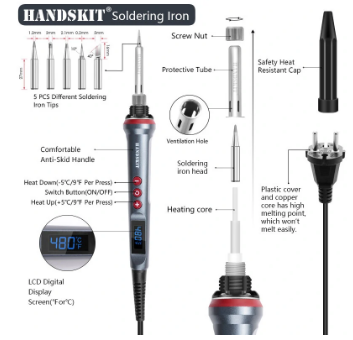 Handskit 90W LED Digital Soldering Iron Kit 110V/220V with Adjustable Temperature for Precision Electronics Repair
