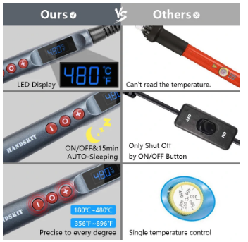 Handskit 90W LED Digital Soldering Iron Kit 110V/220V with Adjustable Temperature for Precision Electronics Repair