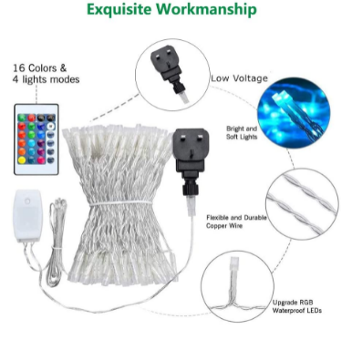 String Lights 20m 200 LED Plug in,16 Multi Colour Changing