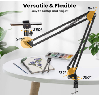 Overhead Tripod Mount Articulating Arm Phone Holder Video