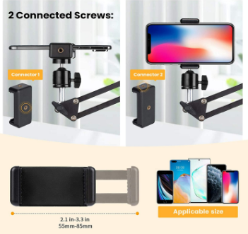 Overhead Tripod Mount Articulating Arm Phone Holder Video