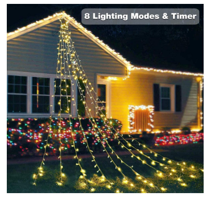 Christmas Tree Light Curtain, 400 LEDs, 16 Strands, Holiday Decoration