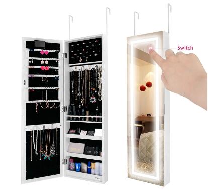 Wall Mounted Jewellery Cabinet with Frameless Mirror