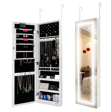 Wall Mounted Jewellery Cabinet with Frameless Mirror