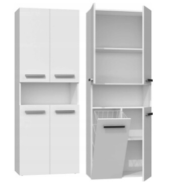 Cabinet with 1 Built-in Laundry Basket – Storage Organizer for Clothes and Household Items