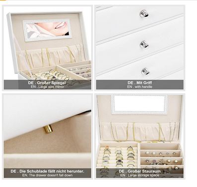 Large Jewelry Organizer Storage Boxes with 5 Drawers and Mirror