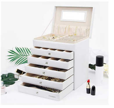 Large Jewelry Organizer Storage Boxes with 5 Drawers and Mirror