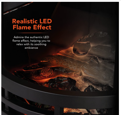 Stove with Two Heat Settings, Realistic LED Flame Effect, 2000W