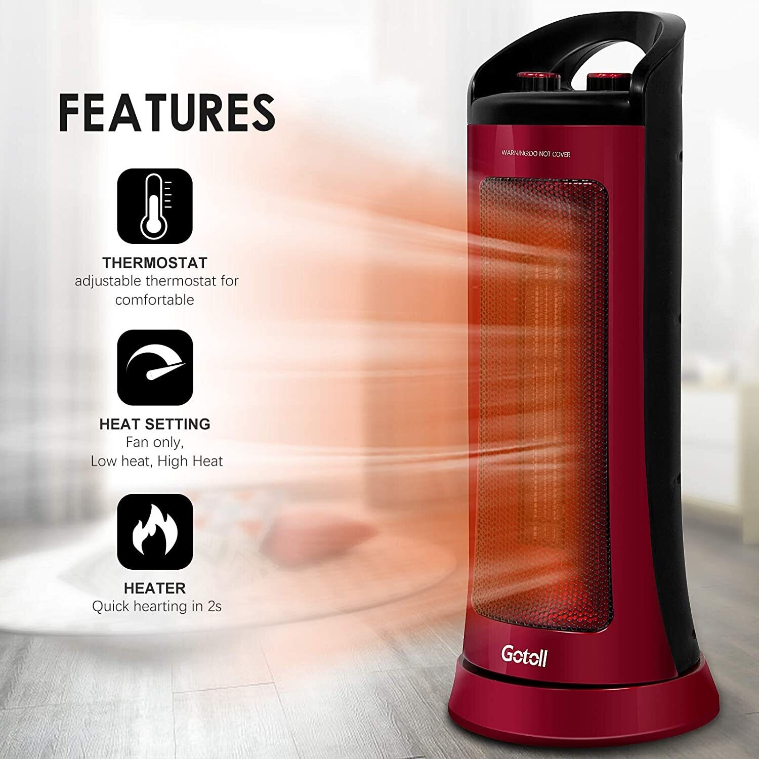 Ceramic Fan Heater, Portable Electric Space Heater for Home, Office, and Bedroom Heating