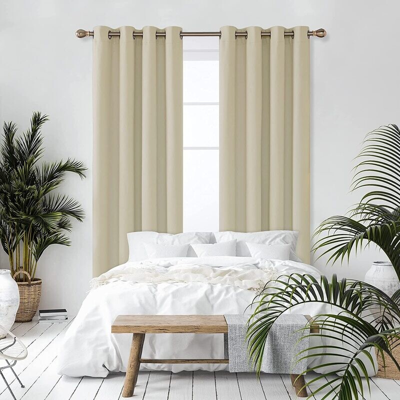 Eyelets Curtain with Tie Backs Opaque Short Window Curtain Blackout Curtain for Living Room Bedroom